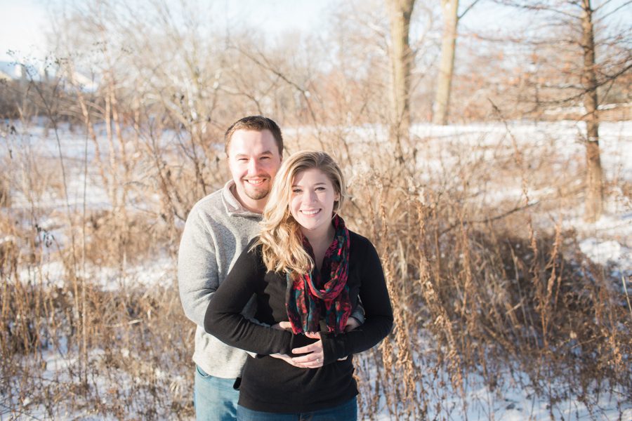 A winter engagement session at the Naperville Riverwalk 